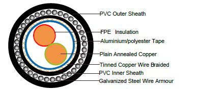 (Belden 3079A Equivalent+SWA+PVC Sheath) Armoured Profibus DP Cable